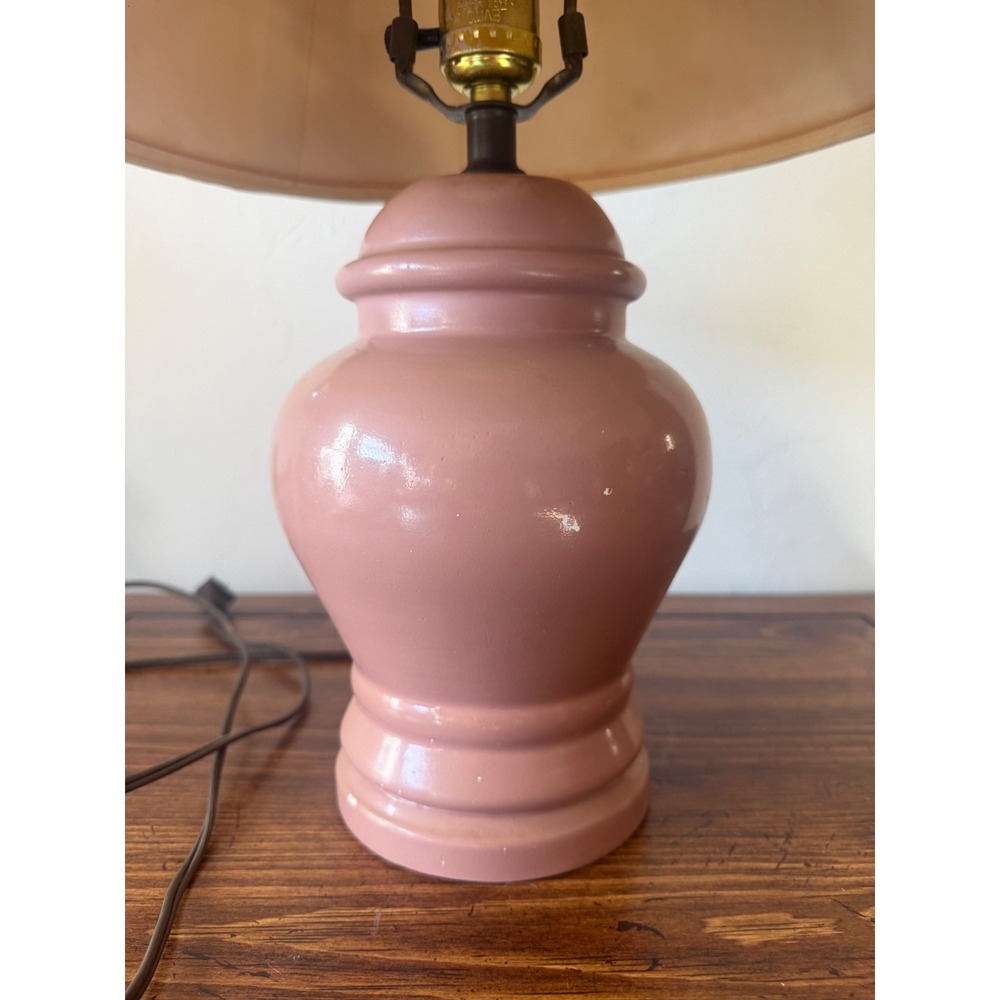 Vintage Pink Ceramic Ginger Jar Lamp Floral Calico Shade Cottagecore Decor - Picture 3 of 12